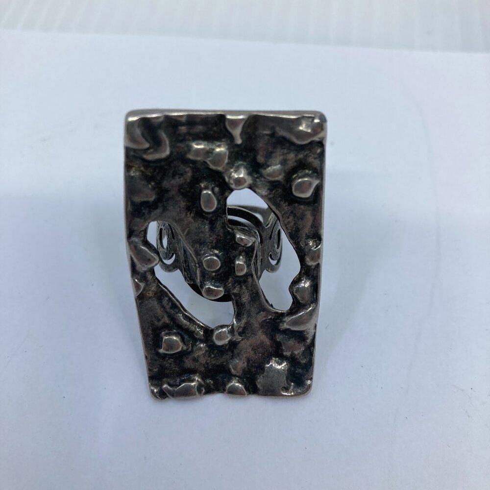 Vtg 1960s VIDAL ? LARIN ? pewter adjustable modernist brutalist ring
